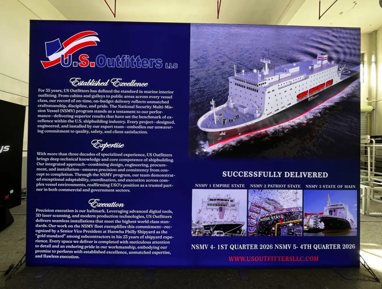 Custom SEG trade show display produced on an expedited schedule for USO
