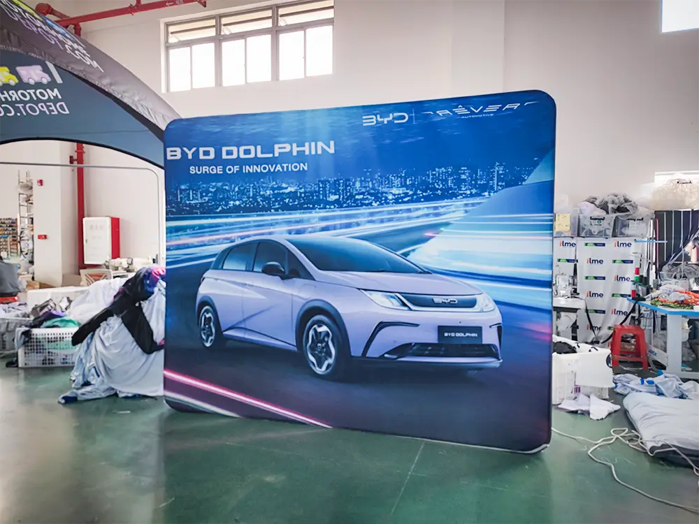 BYD reusable display system at a global launch event