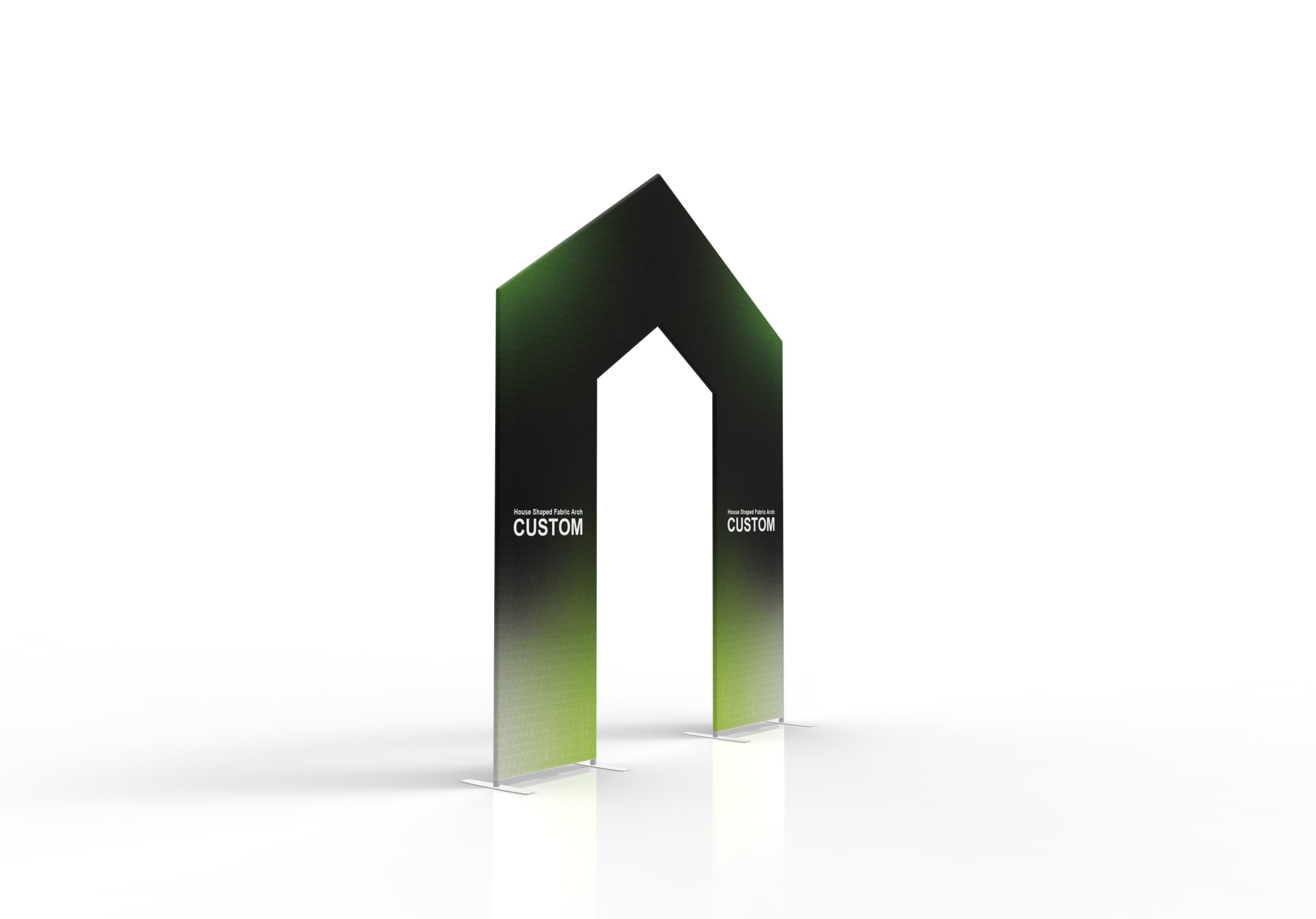 House-shaped fabric arch structure with pitched roof profile