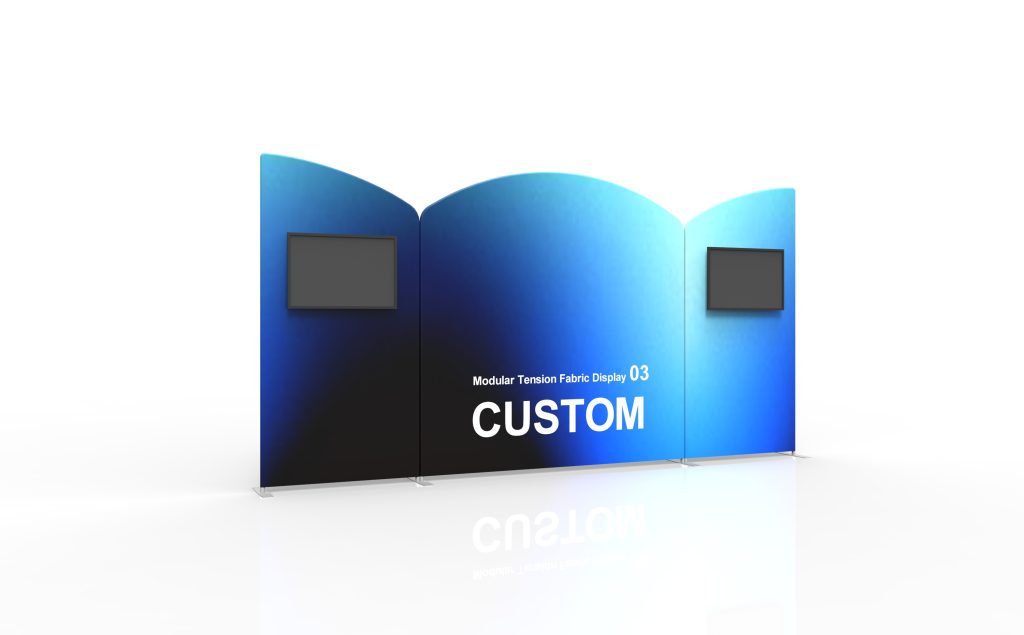 Modular tension fabric display 03 with multi-section custom printed configuration