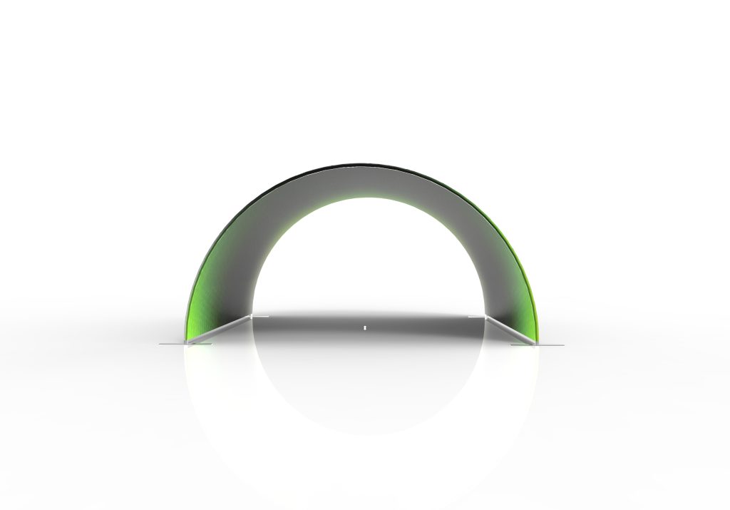 N-shaped fabric arch with custom printed tension fabric