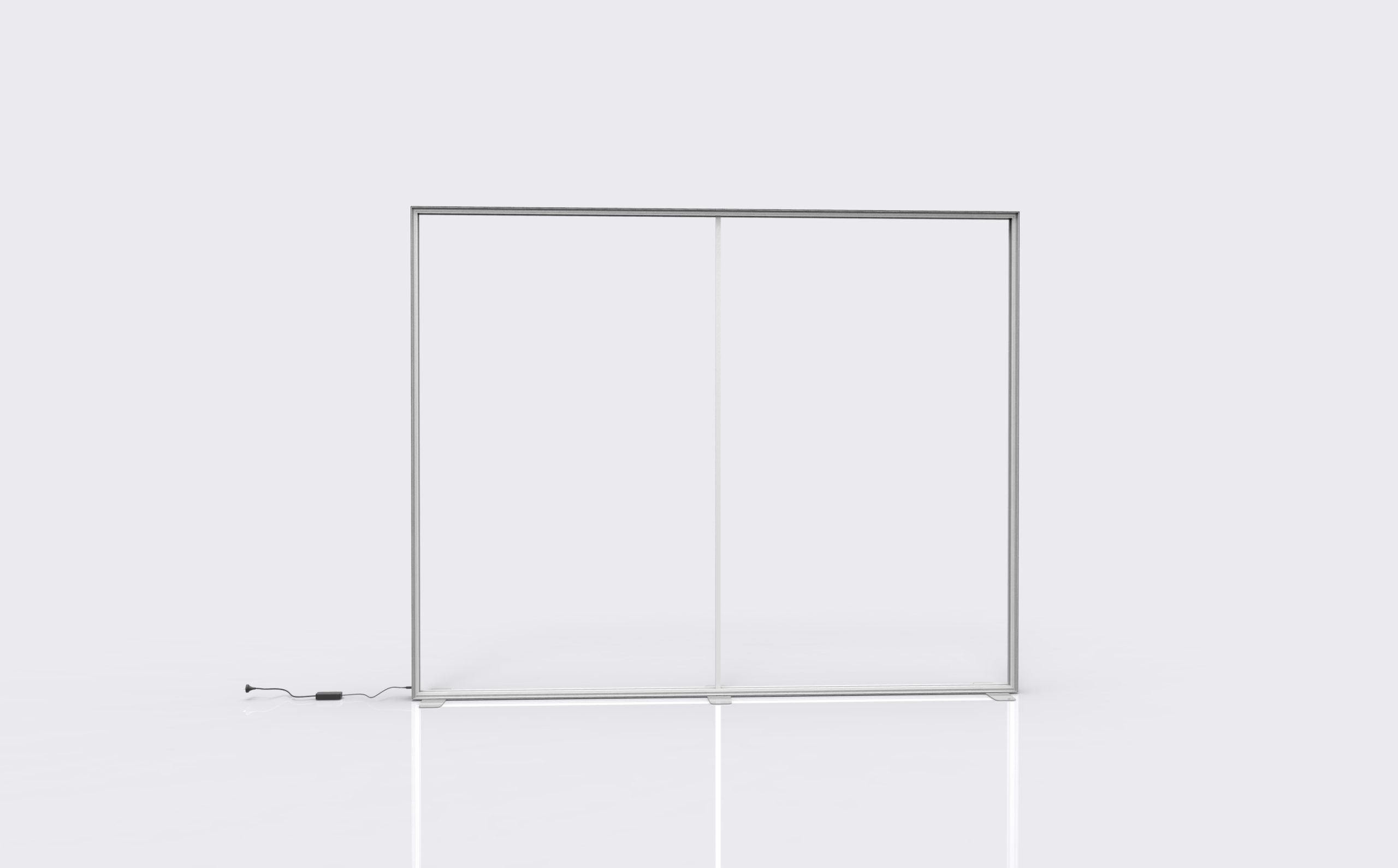 Backlit SEG backwall construction with aluminum profile frame and LED lighting