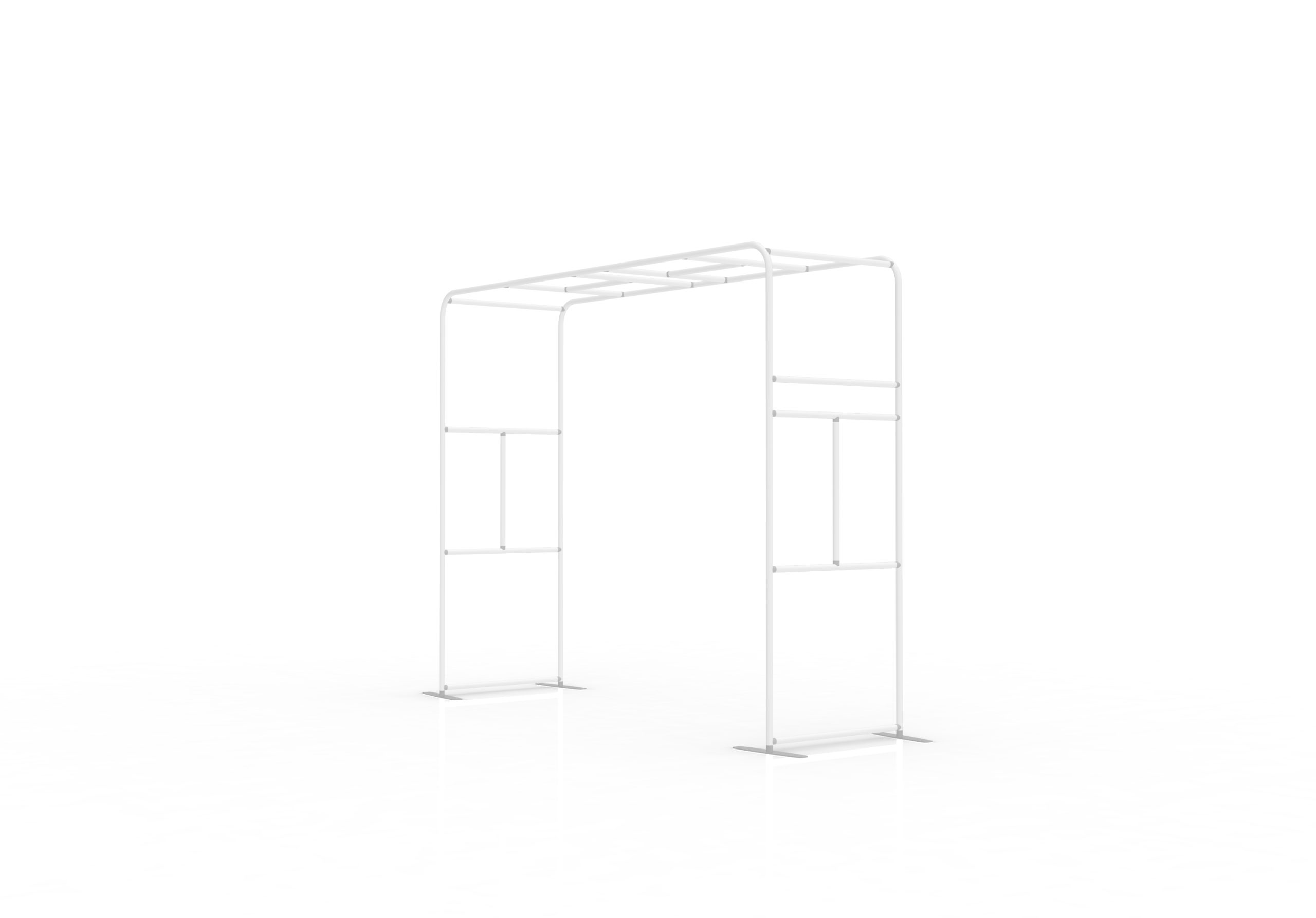 Square-shaped fabric arch exhibit structure with custom full-color printed frame