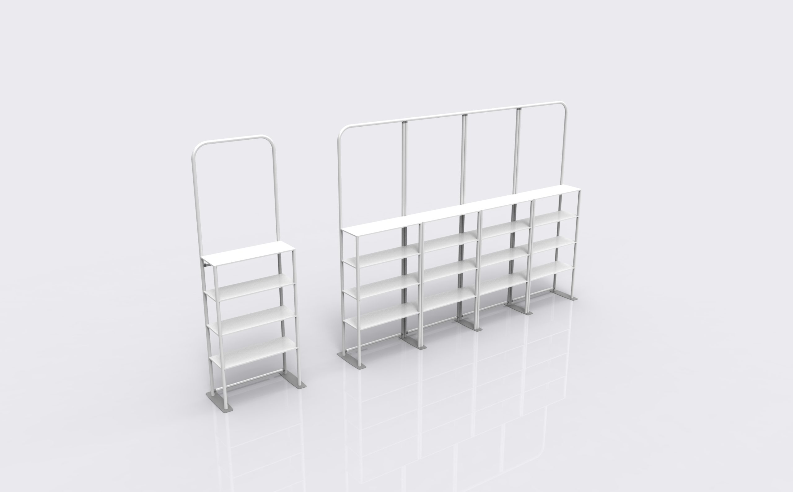 Straight Fabric Wall with Shelves 01 product view showing the straight face
