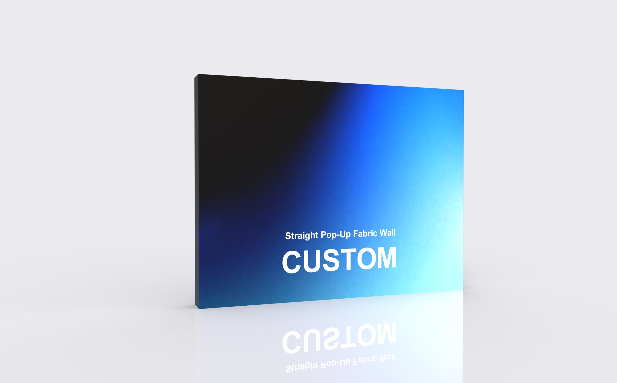 Portable pop-up fabric backwall display fully assembled with custom printed graphics
