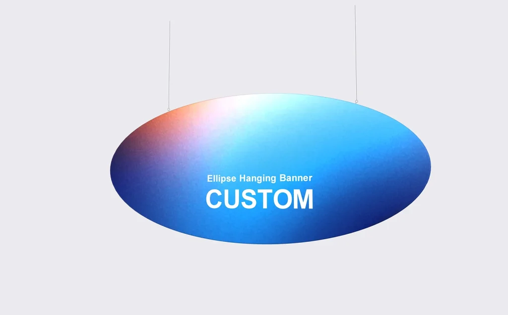 Ellipse hanging banner with one wide printed face