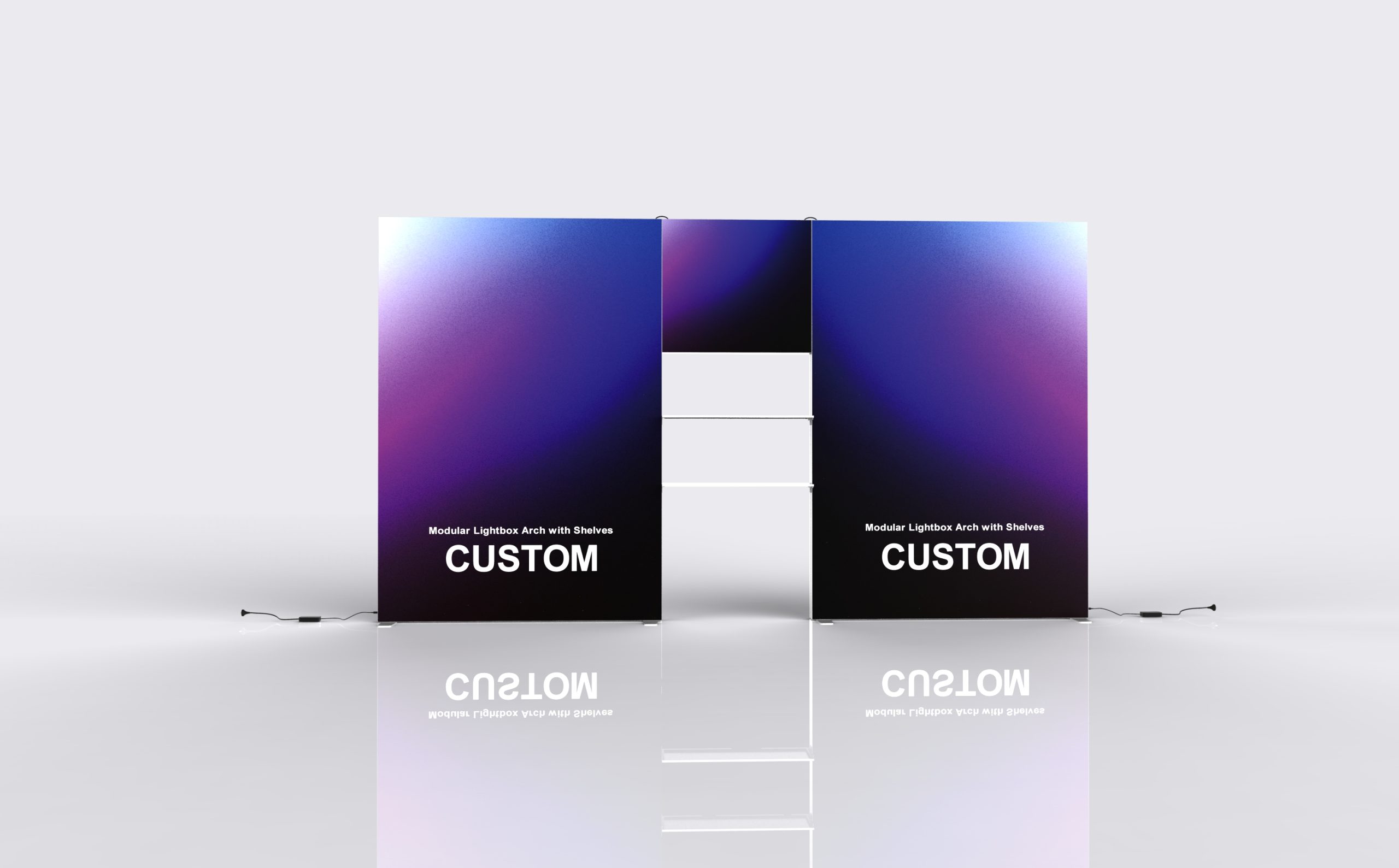 Modular Lightbox Arch with Shelves structure view for artwork planning