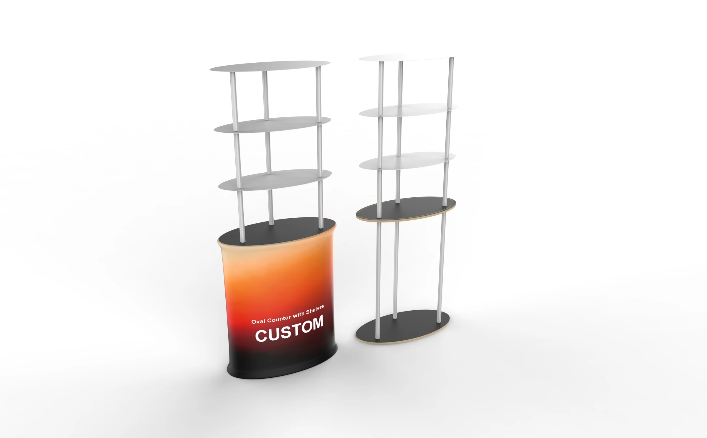Oval Counter with Shelves rear structure or inspection view