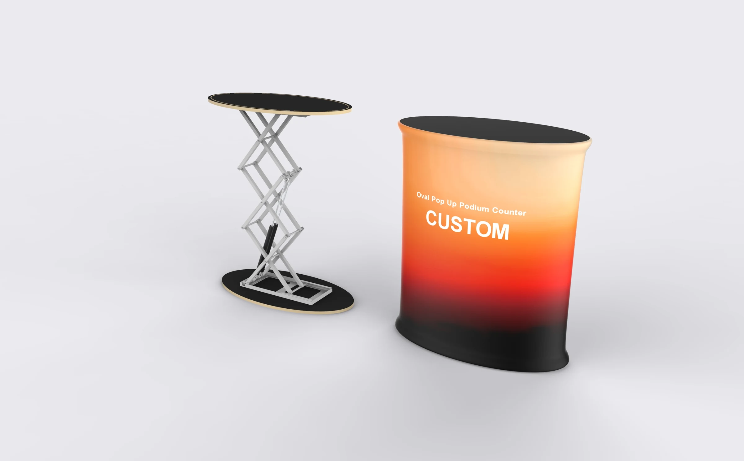 Oval Pop Up Podium Counter rear structure or inspection view