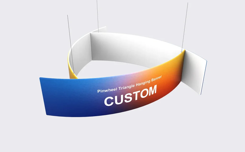Pinwheel triangle hanging banner with twisted three-blade outline