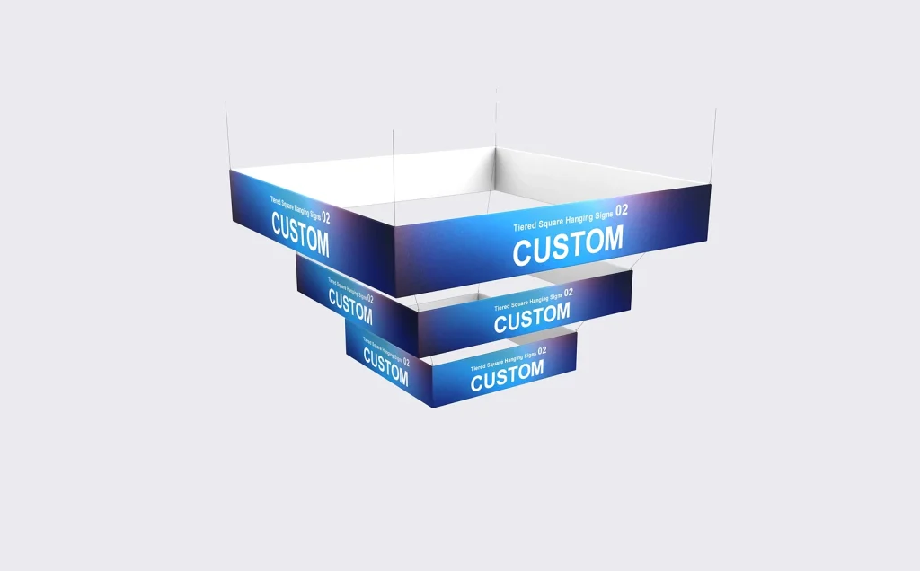 Tiered square hanging signs, second stacked-square configuration