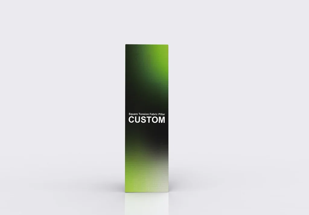 Triangle tension fabric pillar with three printed faces