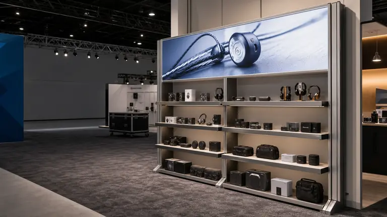 Integrated modular trade show display with product shelving