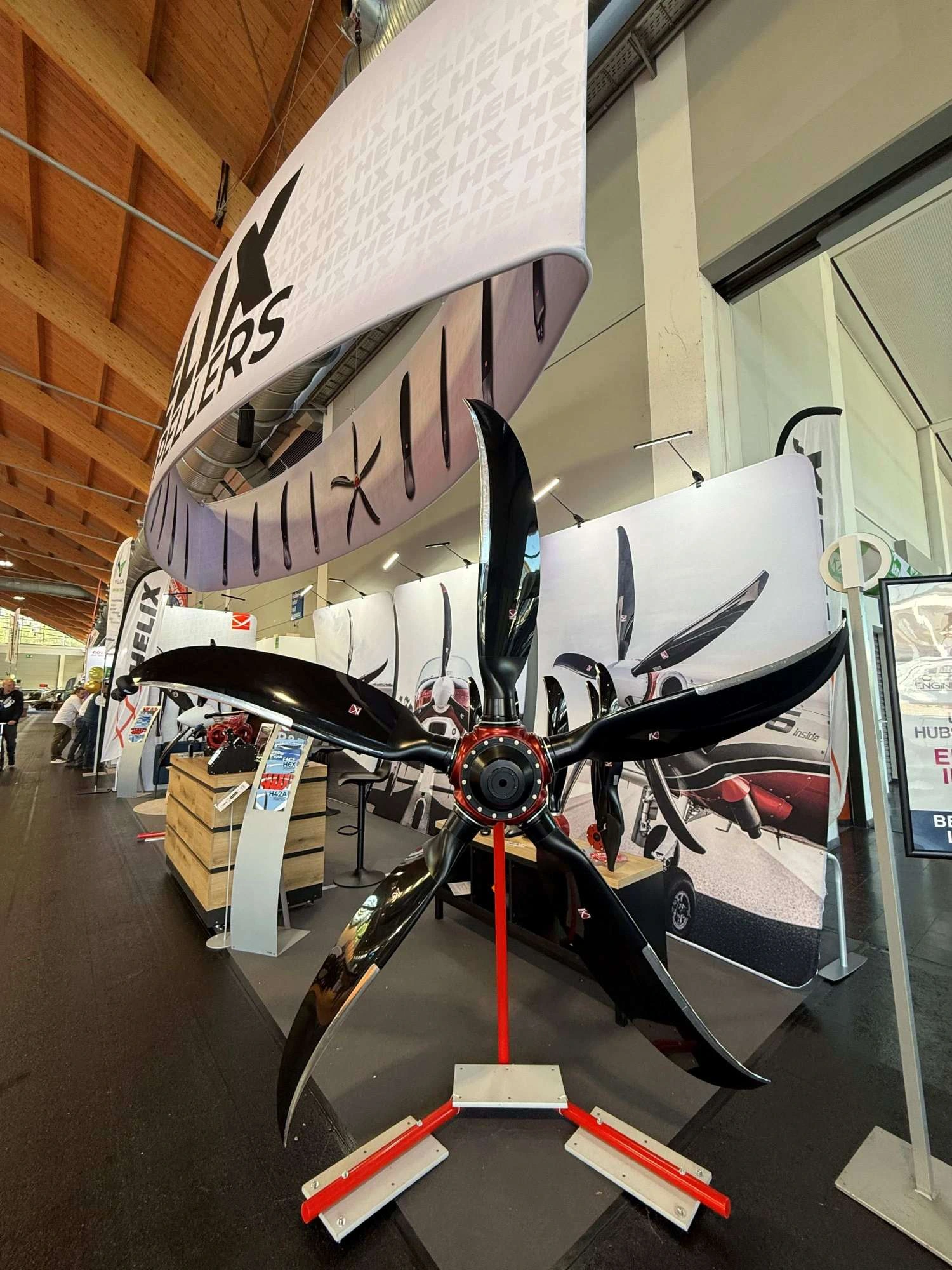 Helix Propellers exhibition booth with large 5-blade propeller model