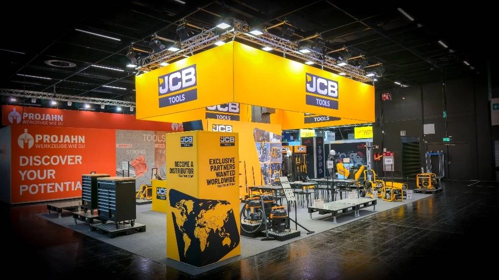 JCB Tools booth displaying products and staff